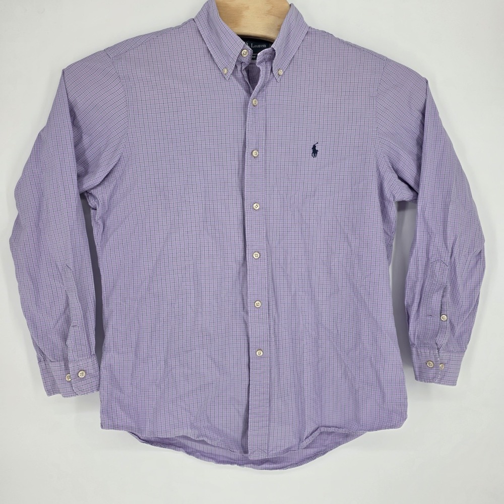Ralph Lauren Mens Button Down Dress Shirt Size 16 32/33 Purple Check Pony Preppy